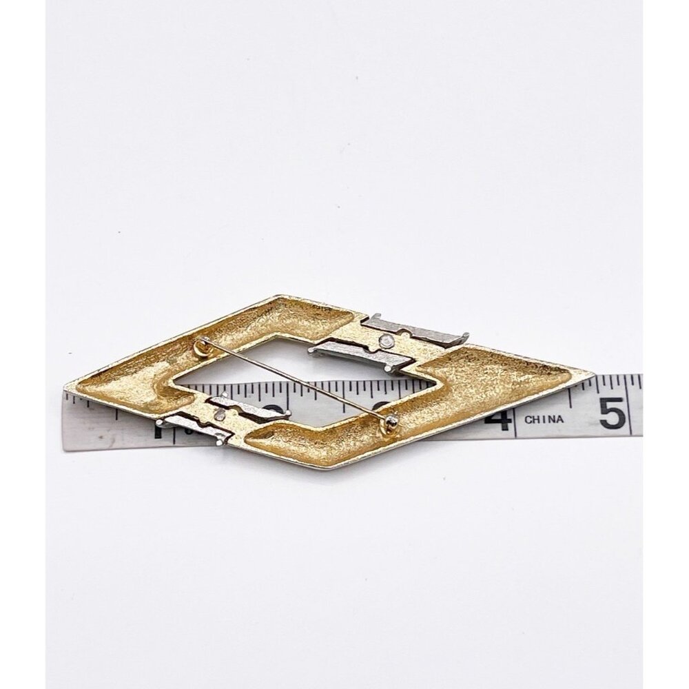 Vintage 80s Statement Brooch Modernist Diamond Shape 2-Tone Mixed Metal 4.75” - Picture 4 of 5